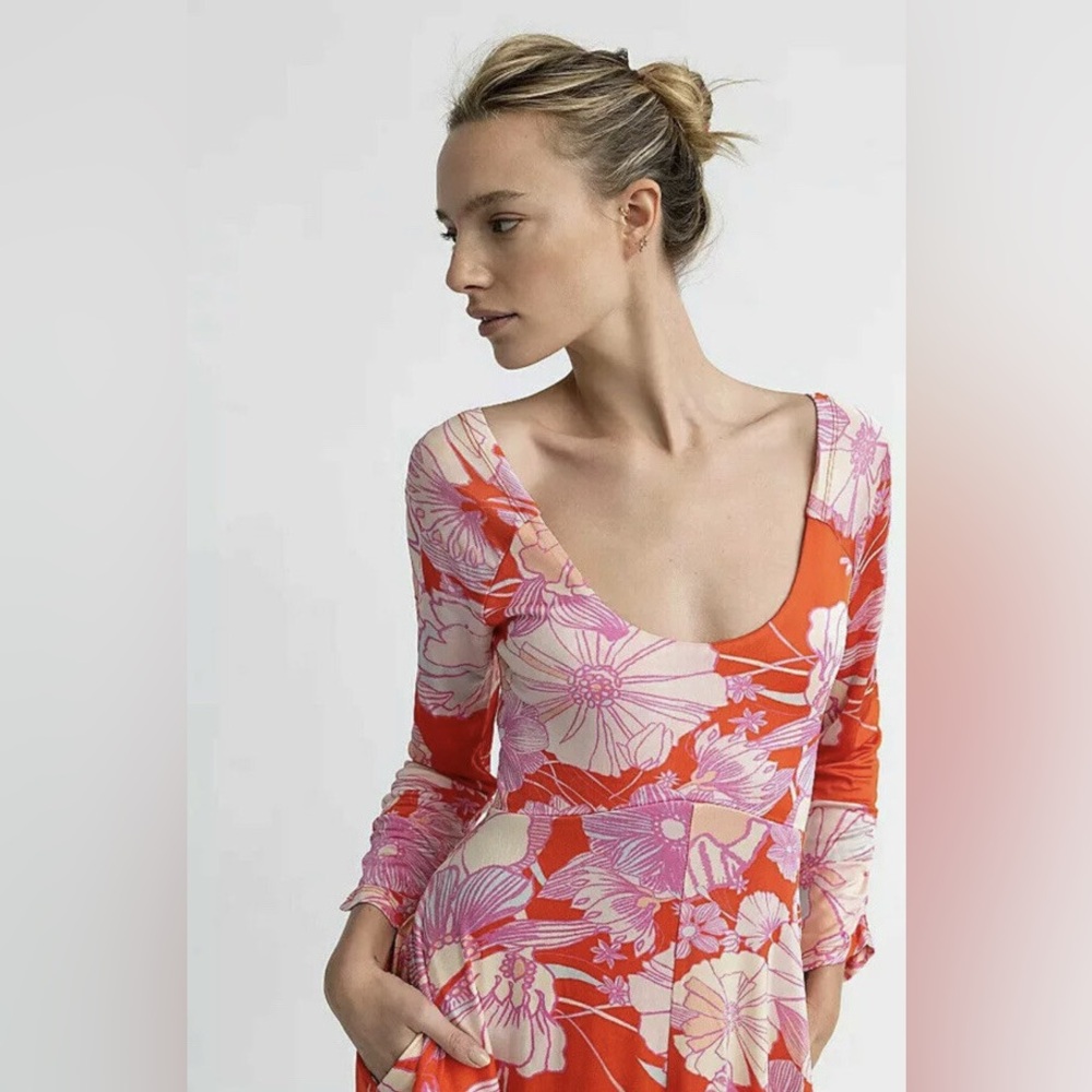 Floral Long Sleeve Maxi Dress in Coral Pink - Picture 3 of 7